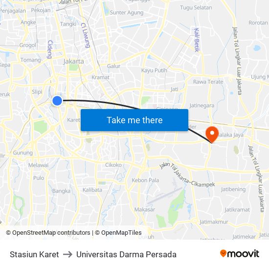 Stasiun Karet to Universitas Darma Persada map