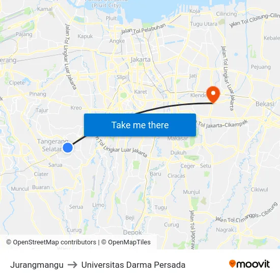 Jurangmangu to Universitas Darma Persada map