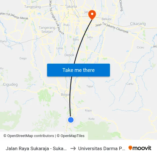 Jalan Raya Sukaraja - Sukabumi, 12 to Universitas Darma Persada map