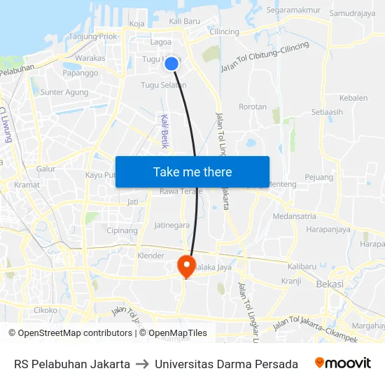 RS Pelabuhan Jakarta to Universitas Darma Persada map