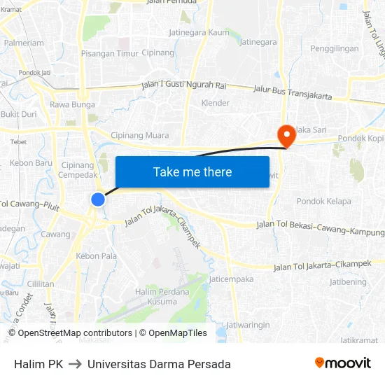 Halim PK to Universitas Darma Persada map