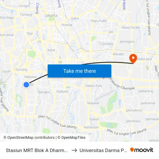 Stasiun MRT Blok A Dharmawangsa to Universitas Darma Persada map