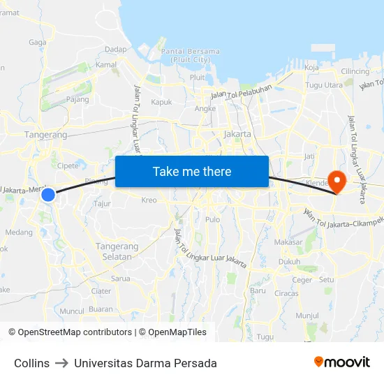Collins to Universitas Darma Persada map