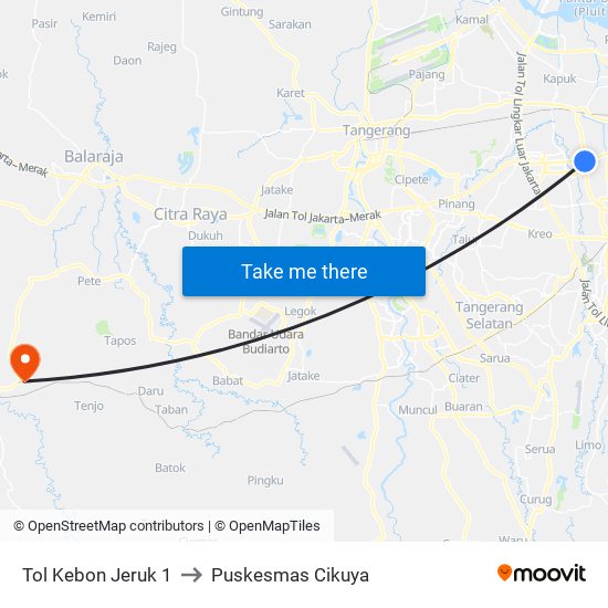 Tol Kebon Jeruk 1 to Puskesmas Cikuya map