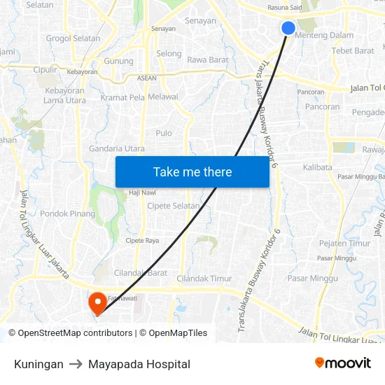 Kuningan to Mayapada Hospital map
