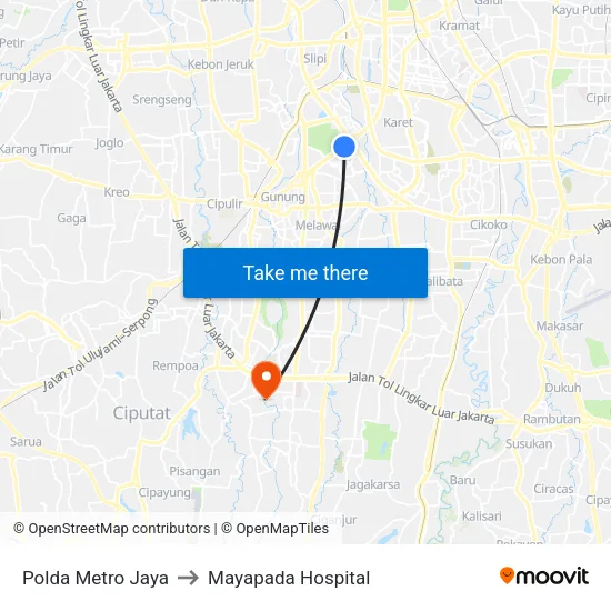Polda Metro Jaya to Mayapada Hospital map