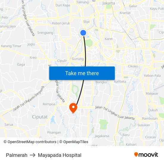 Palmerah to Mayapada Hospital map