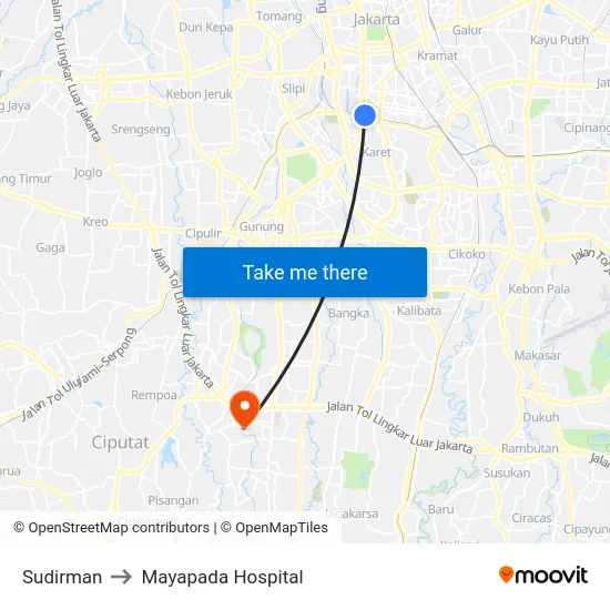 Sudirman to Mayapada Hospital map