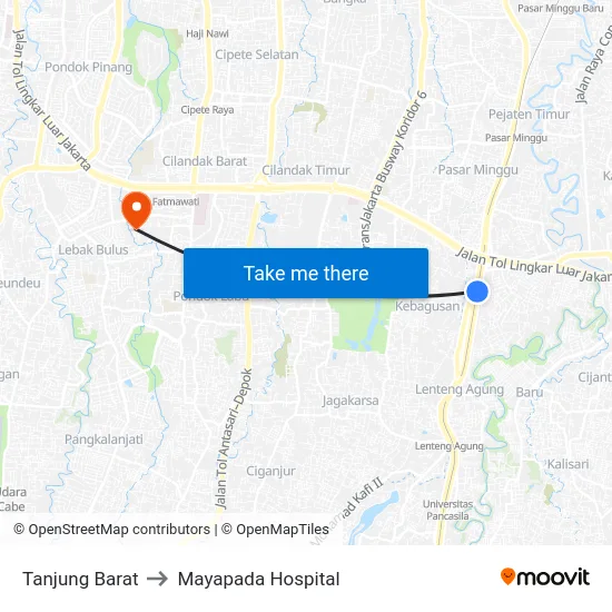 Tanjung Barat to Mayapada Hospital map