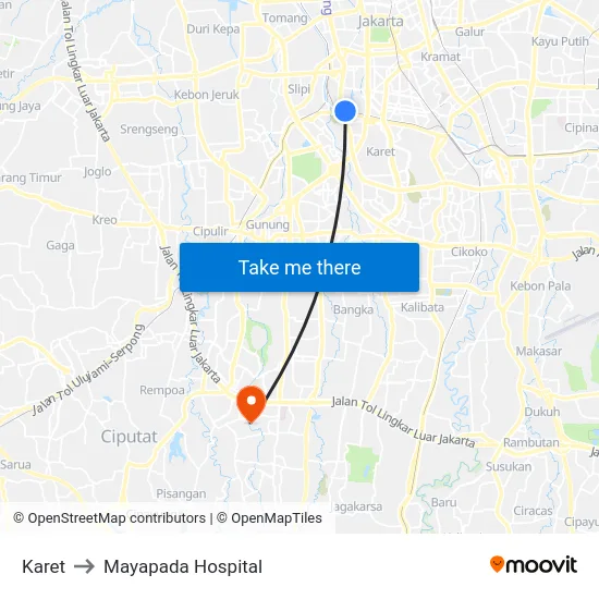 Karet to Mayapada Hospital map