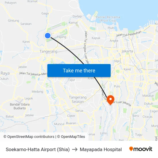 Soekarno-Hatta Airport (Shia) to Mayapada Hospital map
