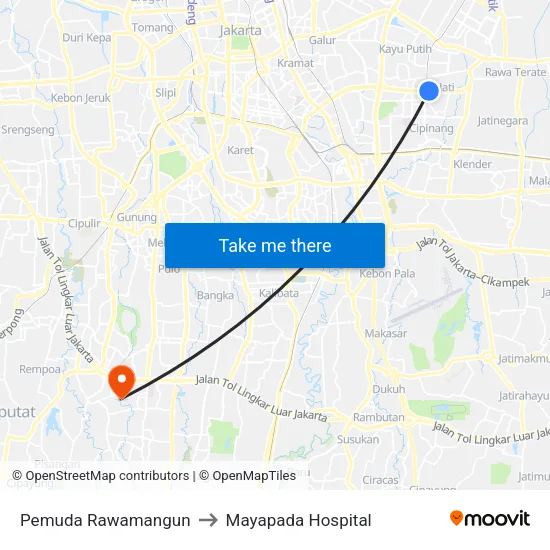 Pemuda Rawamangun to Mayapada Hospital map