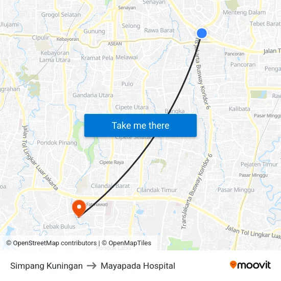 Simpang Kuningan to Mayapada Hospital map
