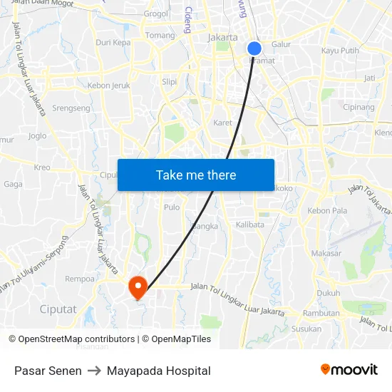 Pasar Senen to Mayapada Hospital map