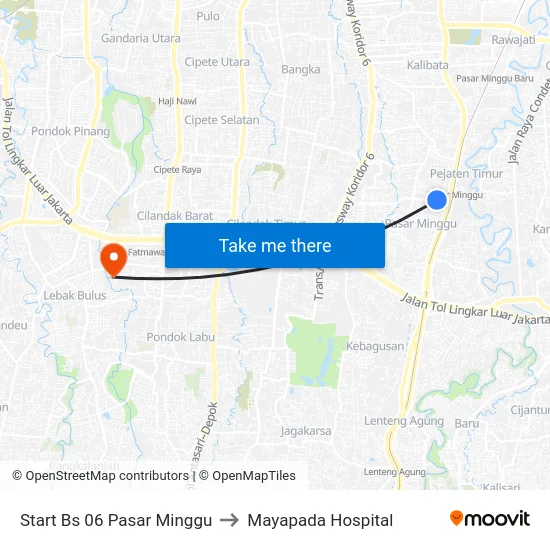 Start Bs 06 Pasar Minggu to Mayapada Hospital map