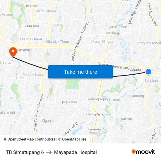 TB Simatupang 6 to Mayapada Hospital map