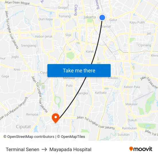 Terminal Senen to Mayapada Hospital map