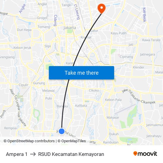 Ampera 1 to RSUD Kecamatan Kemayoran map