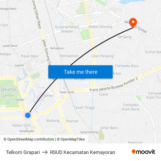 Telkom Grapari to RSUD Kecamatan Kemayoran map