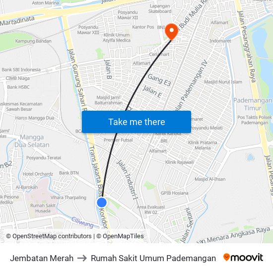 Jembatan Merah to Rumah Sakit Umum Pademangan map