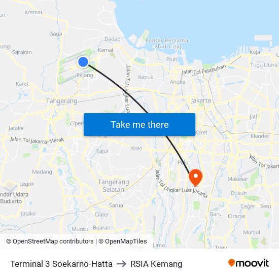 Terminal 3 Soekarno-Hatta to RSIA Kemang map