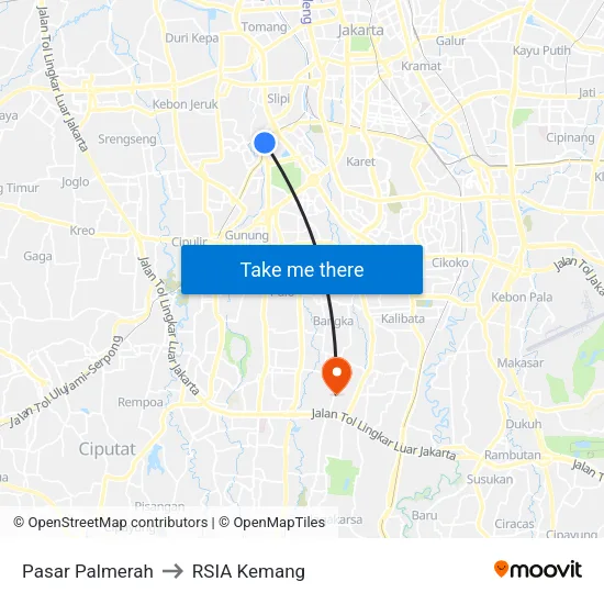 Pasar Palmerah to RSIA Kemang map