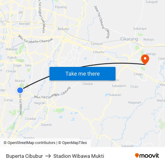 Buperta Cibubur to Stadion Wibawa Mukti map