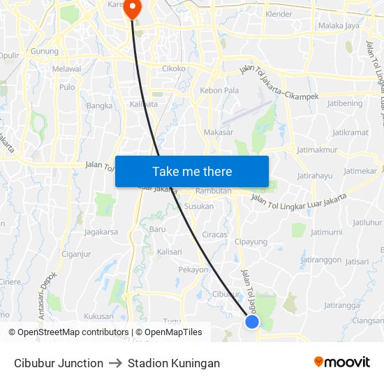 Cibubur Junction to Stadion Kuningan map