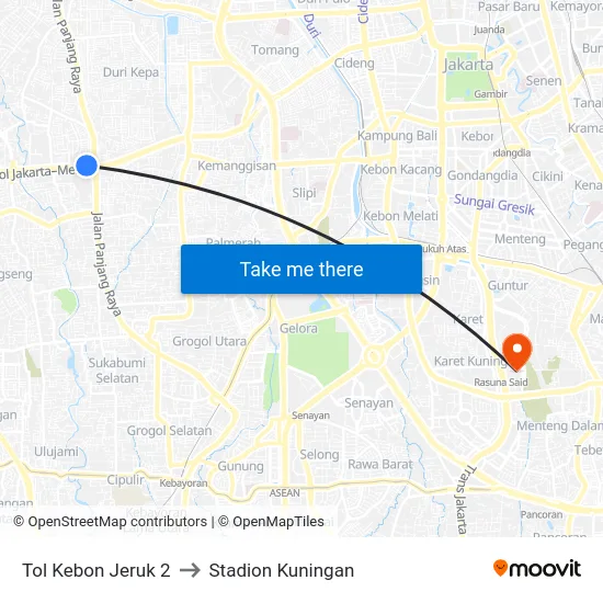 Tol Kebon Jeruk 2 to Stadion Kuningan map