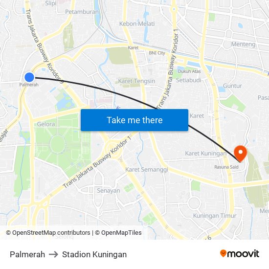 Palmerah to Stadion Kuningan map