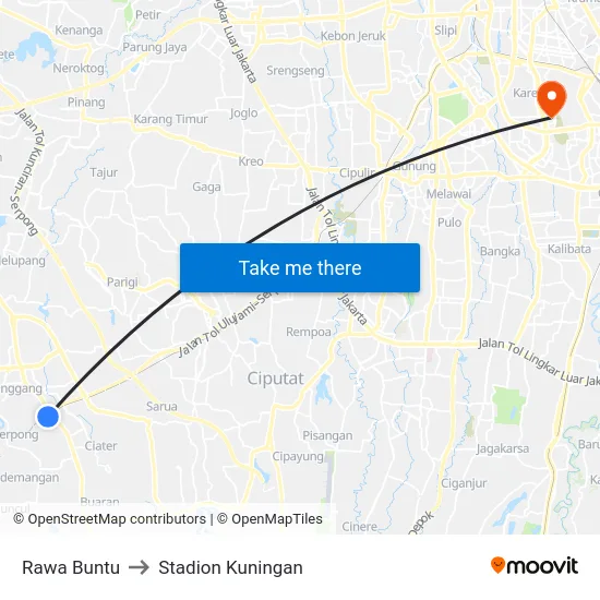 Rawa Buntu to Stadion Kuningan map