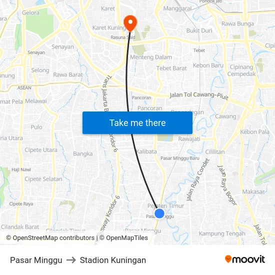 Pasar Minggu to Stadion Kuningan map