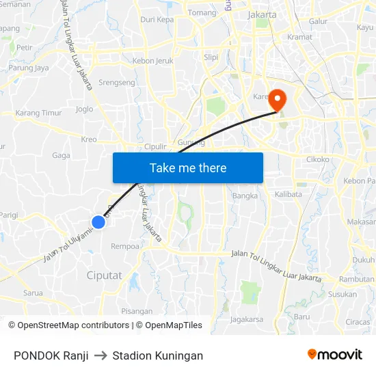 PONDOK Ranji to Stadion Kuningan map