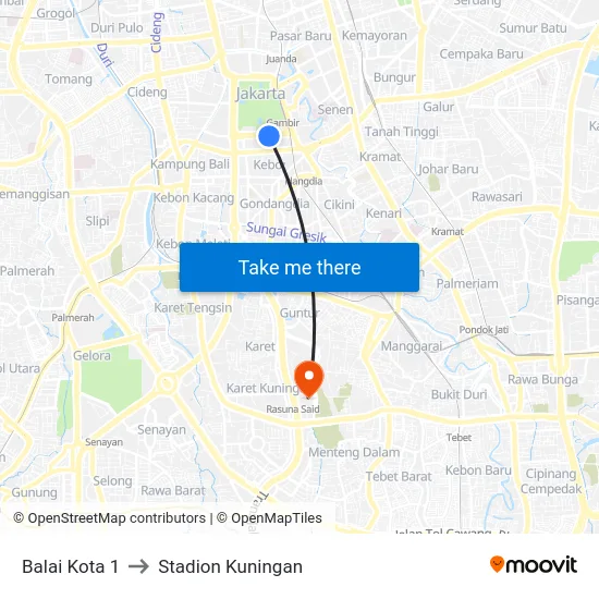 Balai Kota 1 to Stadion Kuningan map