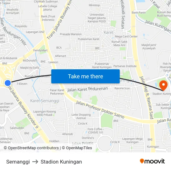Semanggi to Stadion Kuningan map