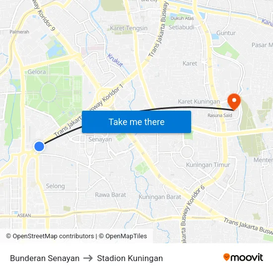 Bunderan Senayan to Stadion Kuningan map