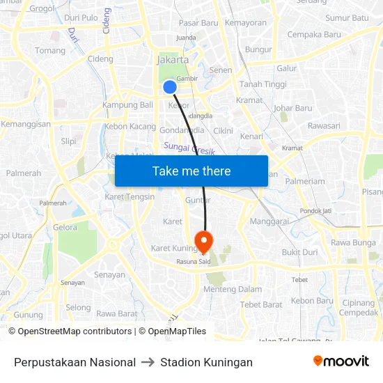 Perpustakaan Nasional to Stadion Kuningan map