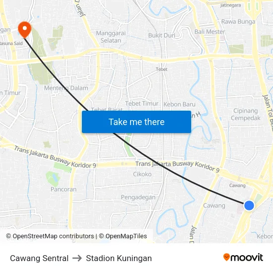 Cawang Sentral to Stadion Kuningan map