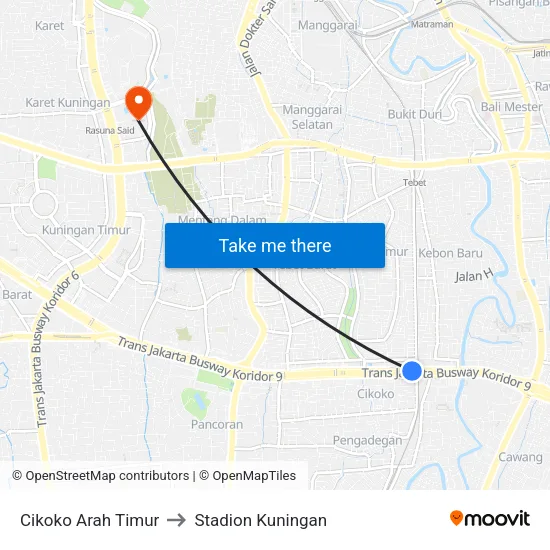 Cikoko Arah Timur to Stadion Kuningan map