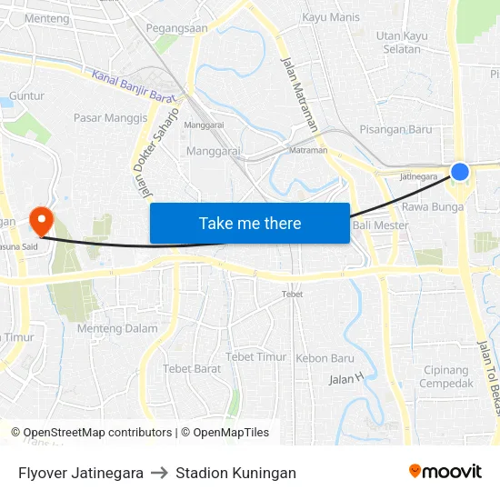 Flyover Jatinegara to Stadion Kuningan map