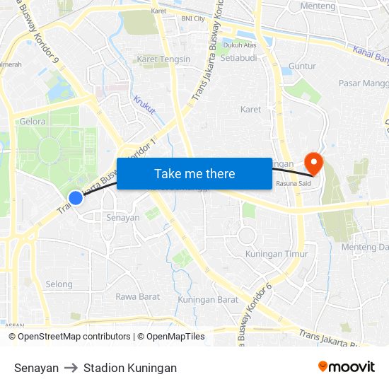 Senayan to Stadion Kuningan map