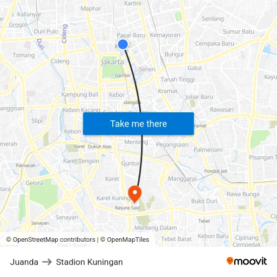 Juanda to Stadion Kuningan map