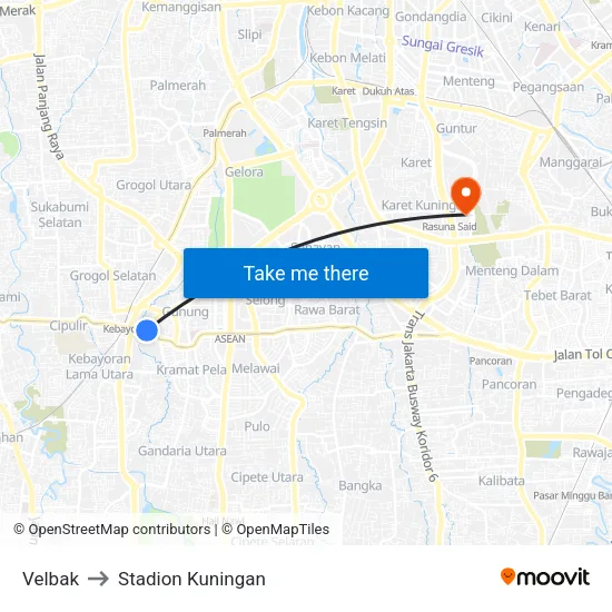 Velbak to Stadion Kuningan map