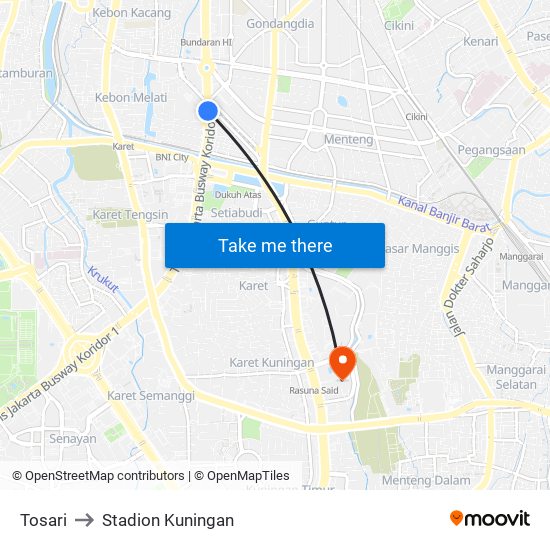 Tosari to Stadion Kuningan map