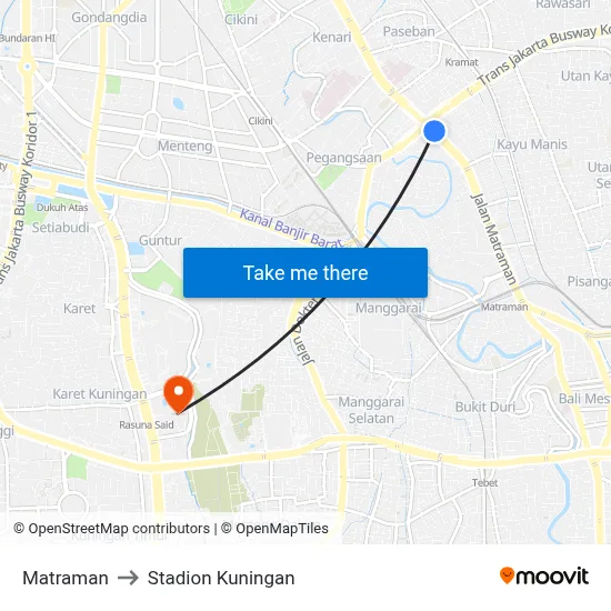 Matraman to Stadion Kuningan map