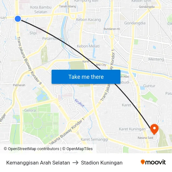 Kemanggisan Arah Selatan to Stadion Kuningan map