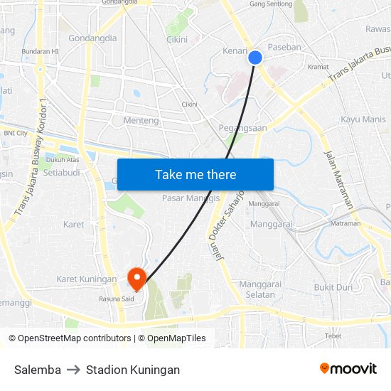 Salemba to Stadion Kuningan map