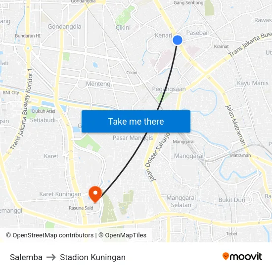 Salemba to Stadion Kuningan map