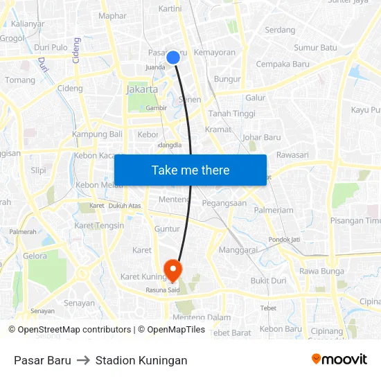 Pasar Baru to Stadion Kuningan map