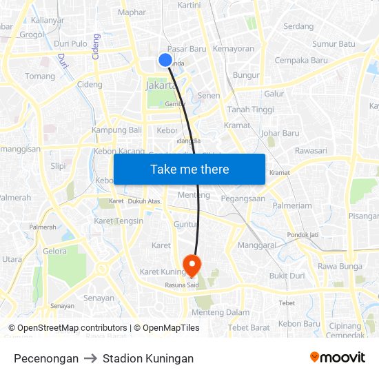 Pecenongan to Stadion Kuningan map